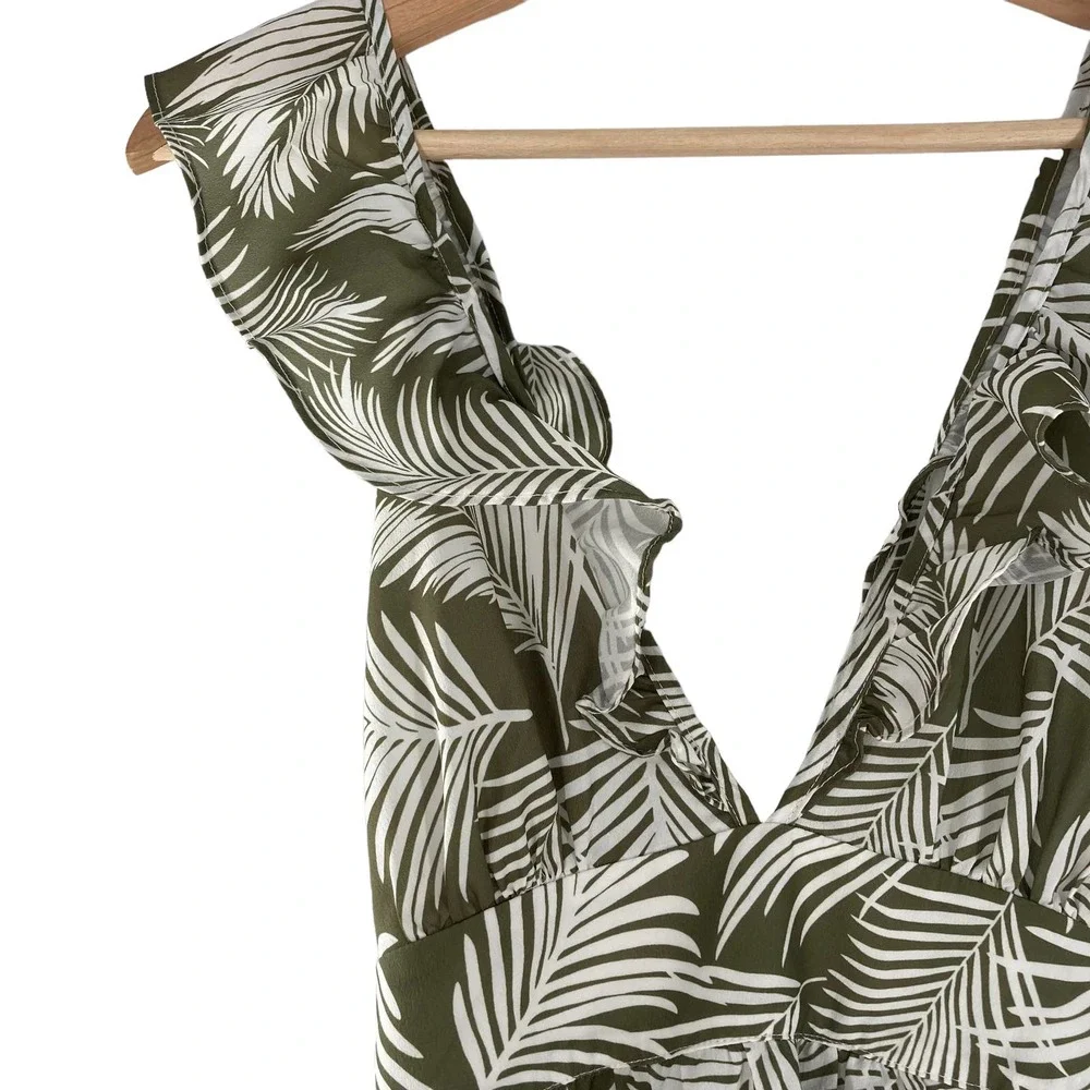 Cupshe Wrap Palm Print Ruffle Green Dress Swim Cover Up Dress - Picture 5 of 5